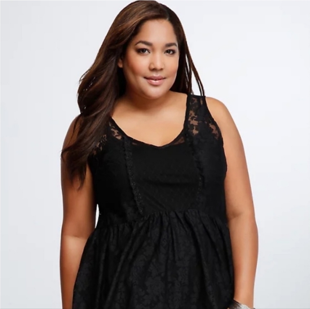 Torrid Black Lace Babydoll Tank Top Plus Size 4X 26/28